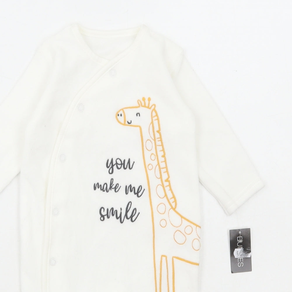 Dunnes Stores Baby White Cotton Babygrow One-Piece Size 0-3 Months Snap - Giraffe, You make me smile