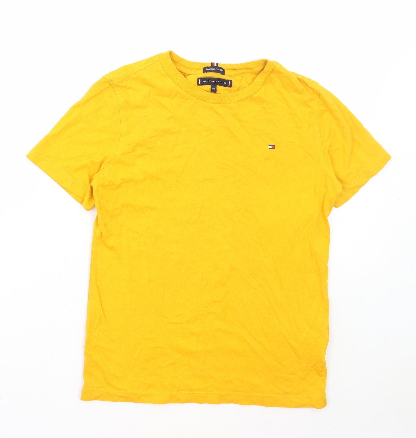 Tommy Hilfiger Boys Yellow Cotton Basic T-Shirt Size 10-11 Years Round Neck Pullover