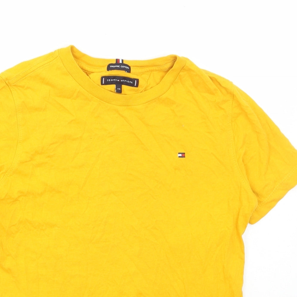 Tommy Hilfiger Boys Yellow Cotton Basic T-Shirt Size 10-11 Years Round Neck Pullover