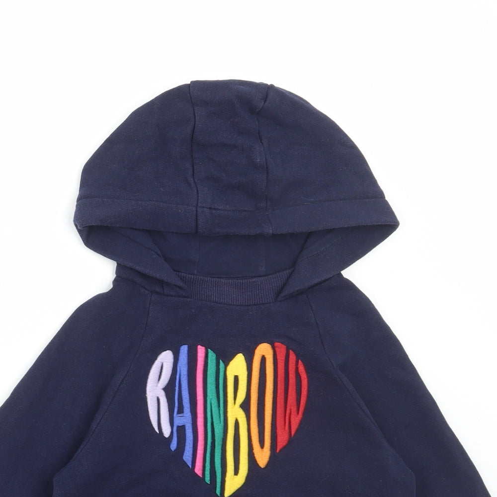 NEXT Girls Blue Cotton Pullover Hoodie Size 6 Years Pullover - Rainbow Heart