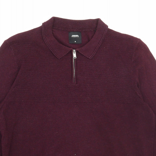 Burton Menswear Mens Purple Cotton Polo Size M Collared Zip