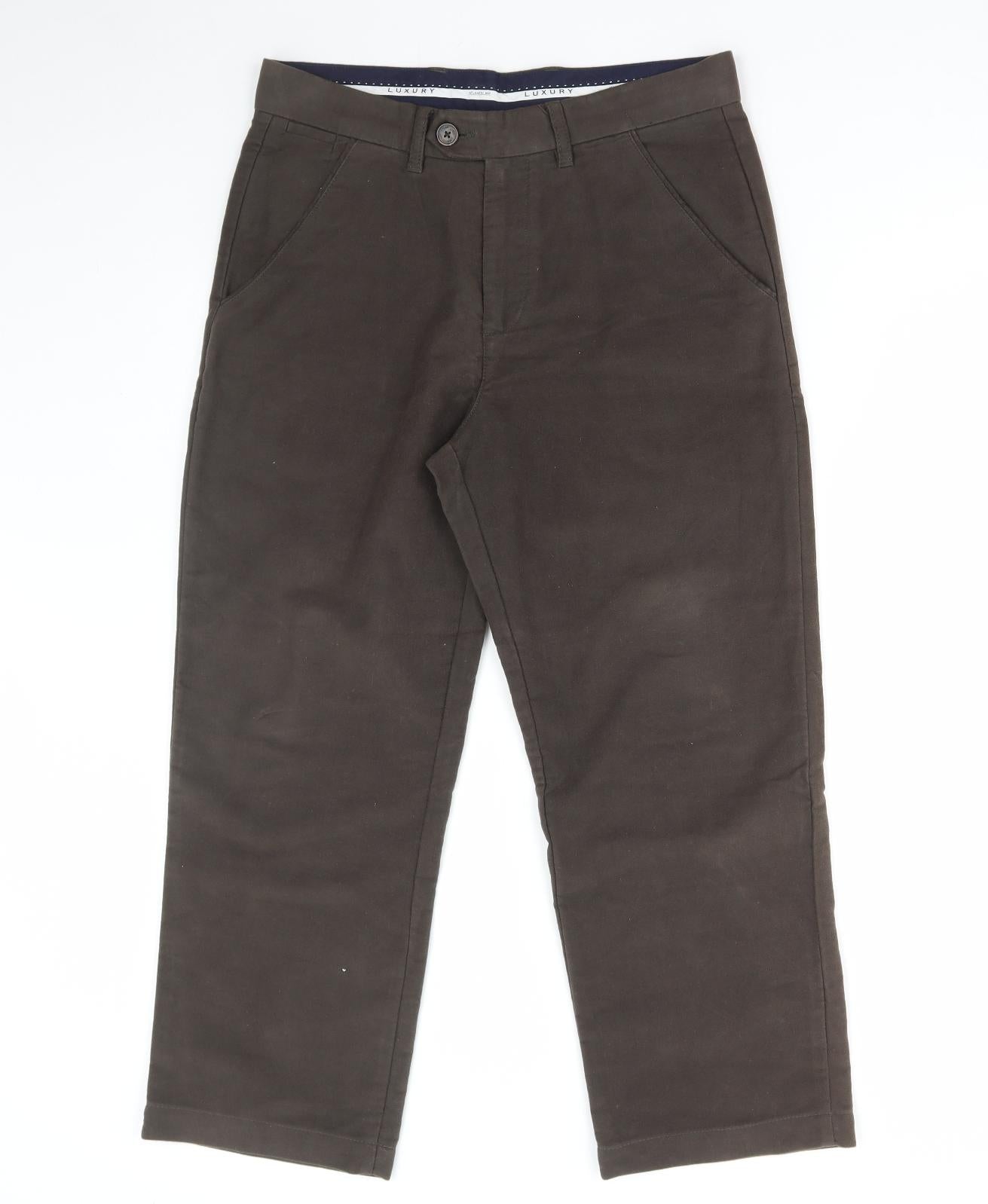 BHS Mens Brown Cotton Chino Trousers Size 32 in L29 in Regular Zip