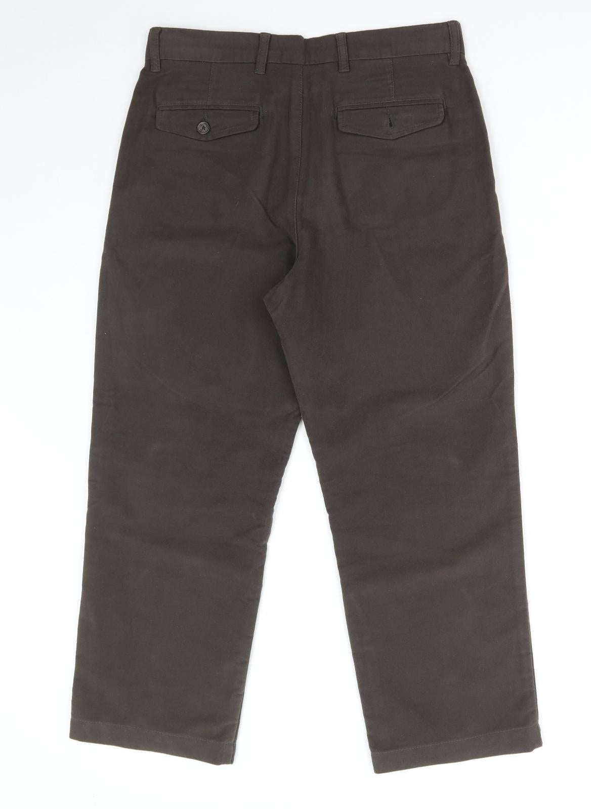 BHS Mens Brown Cotton Chino Trousers Size 32 in L29 in Regular Zip