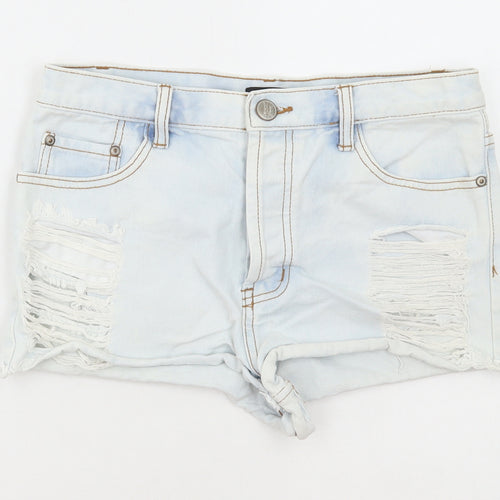 Exhibit Womens Blue Cotton Hot Pants Shorts Size 12 Regular Button