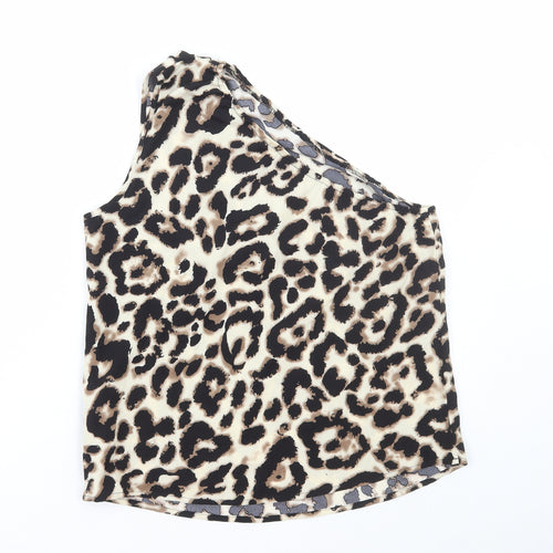 SheIn Womens Brown Animal Print Polyester Basic Tank Size M One Shoulder - Leopard Print