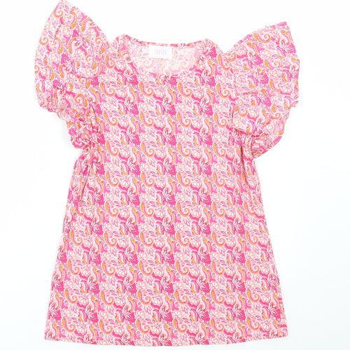 Savida Womens Pink Paisley Cotton Basic T-Shirt Size M Round Neck