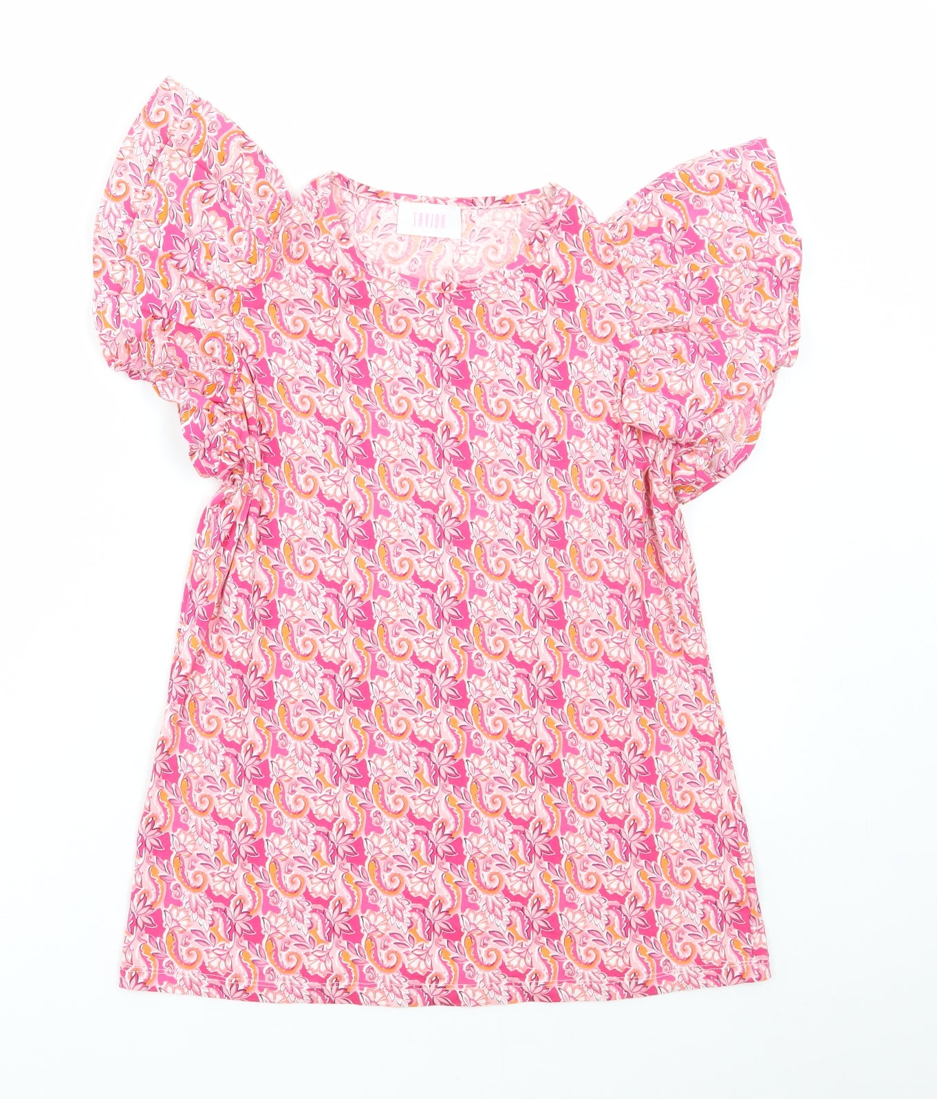 Savida Womens Pink Paisley Cotton Basic T-Shirt Size M Round Neck