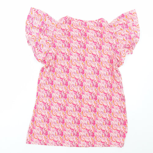 Savida Womens Pink Paisley Cotton Basic T-Shirt Size M Round Neck
