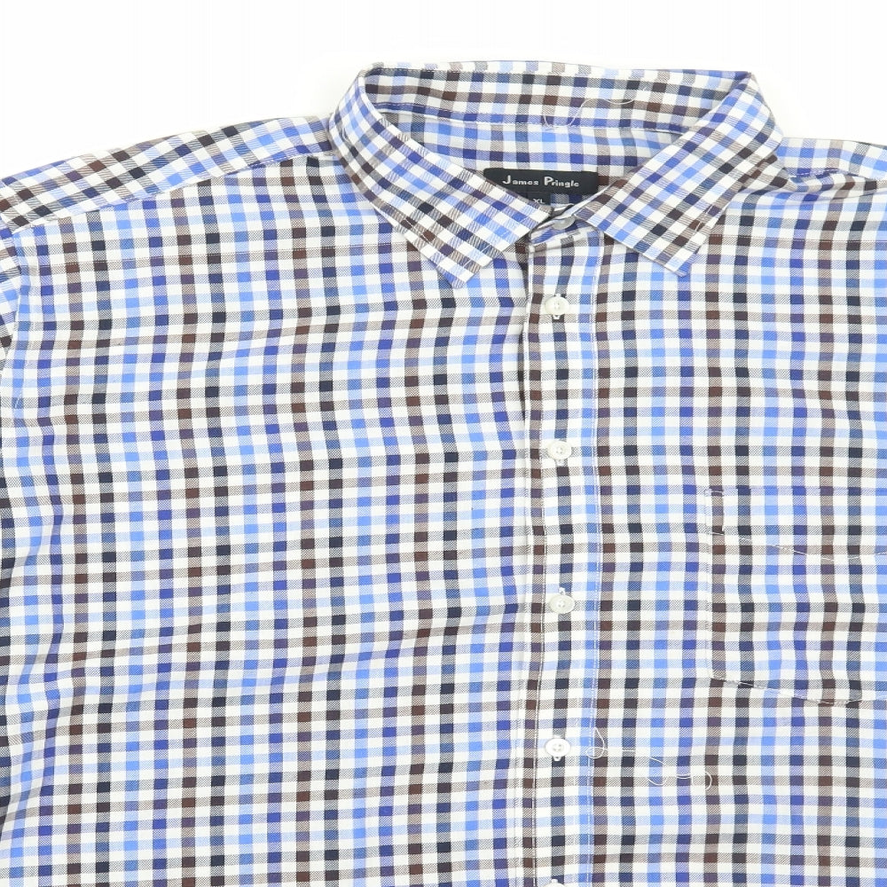 EWM Mens Blue Check Polyester Button-Up Size XL Collared Button