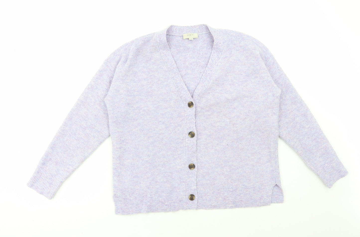 LOFT Womens Purple V-Neck Cotton Cardigan Jumper Size L