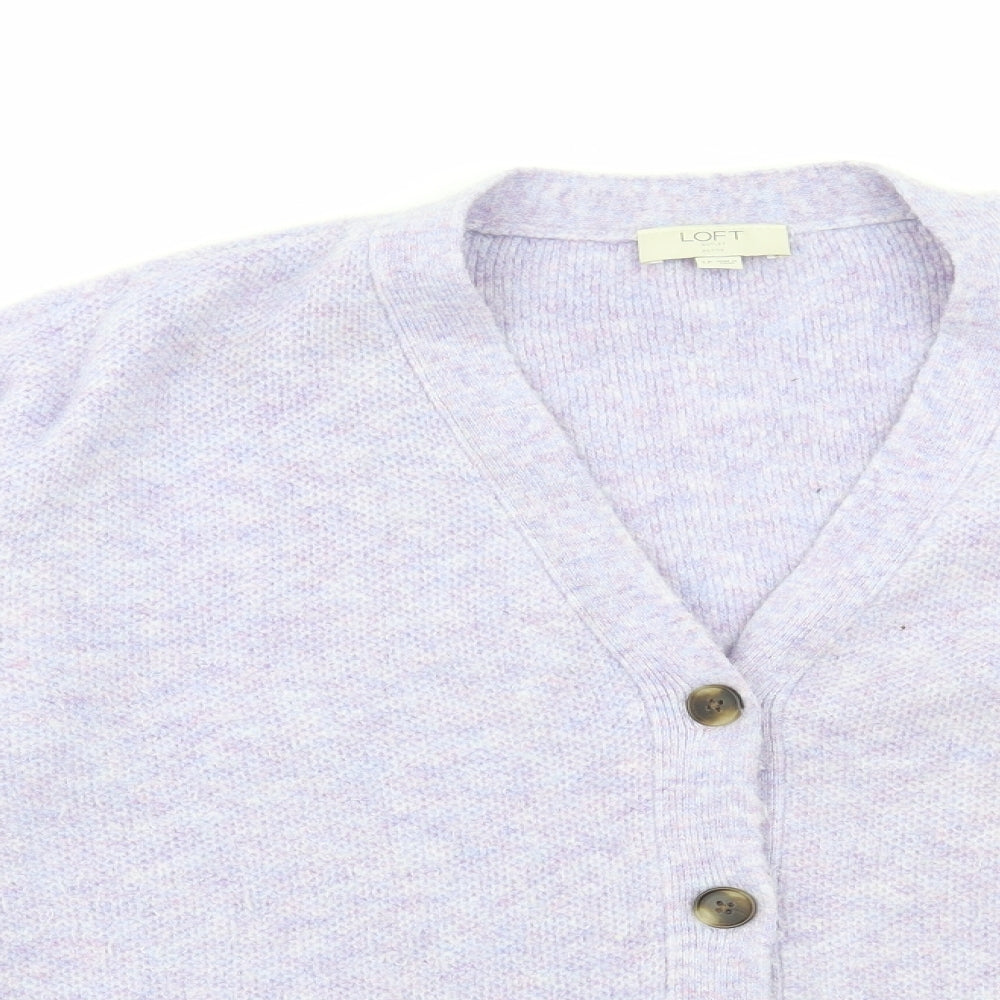 LOFT Womens Purple V-Neck Cotton Cardigan Jumper Size L