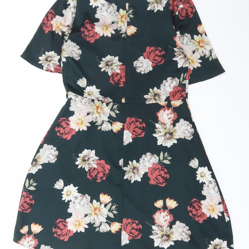 New Look Womens Multicoloured Floral Polyester Fit & Flare Size 10 V-Neck Zip