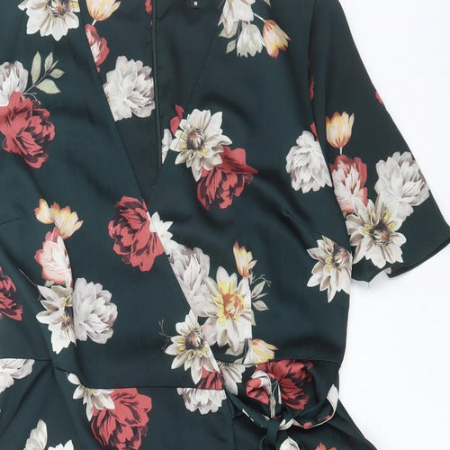 New Look Womens Multicoloured Floral Polyester Fit & Flare Size 10 V-Neck Zip