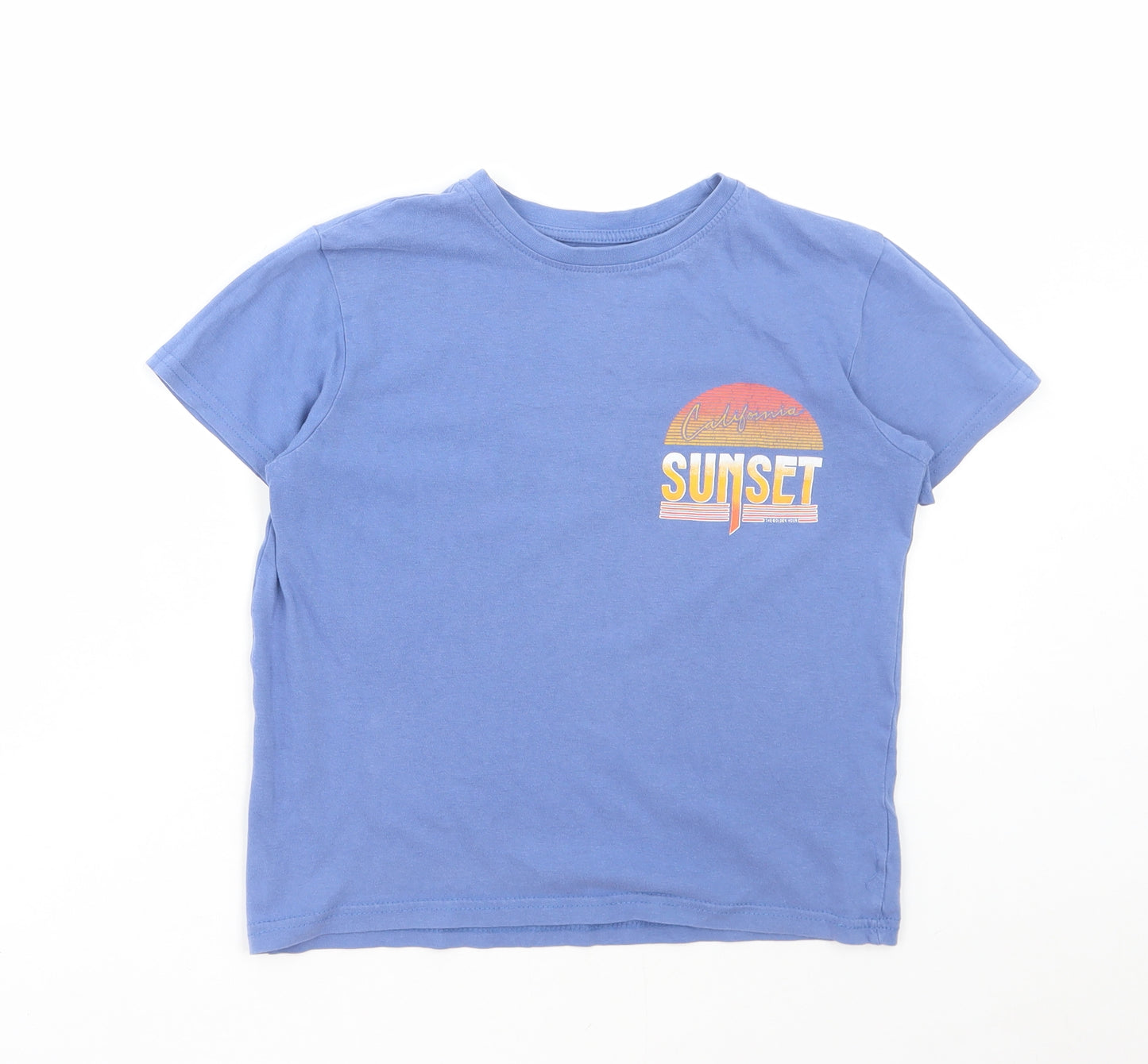 Primark Boys Blue Cotton Basic T-Shirt Size 8-9 Years Round Neck Pullover - Sunset