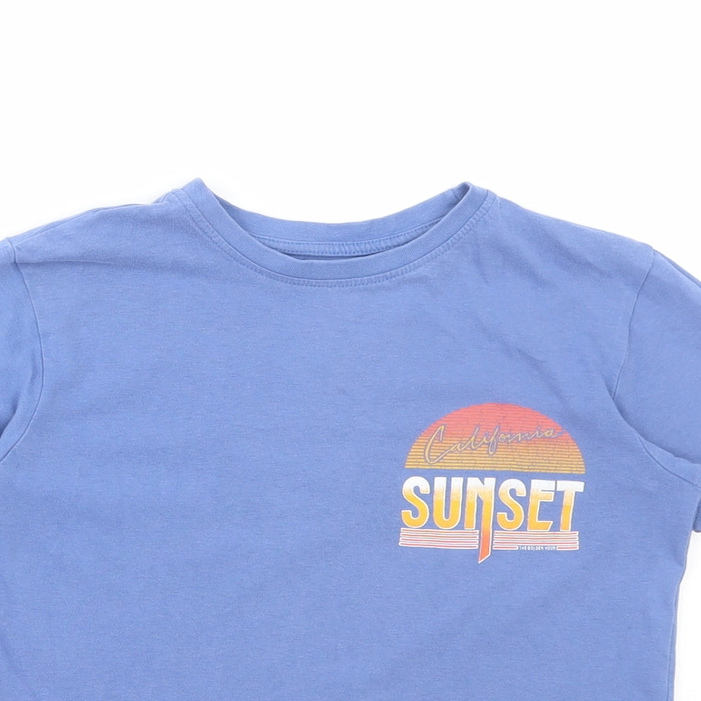 Primark Boys Blue Cotton Basic T-Shirt Size 8-9 Years Round Neck Pullover - Sunset