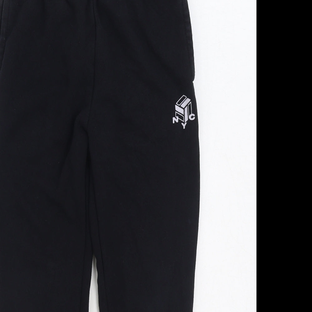 F&F Boys Black Cotton Jogger Trousers Size 7-8 Years Regular Drawstring - NYC
