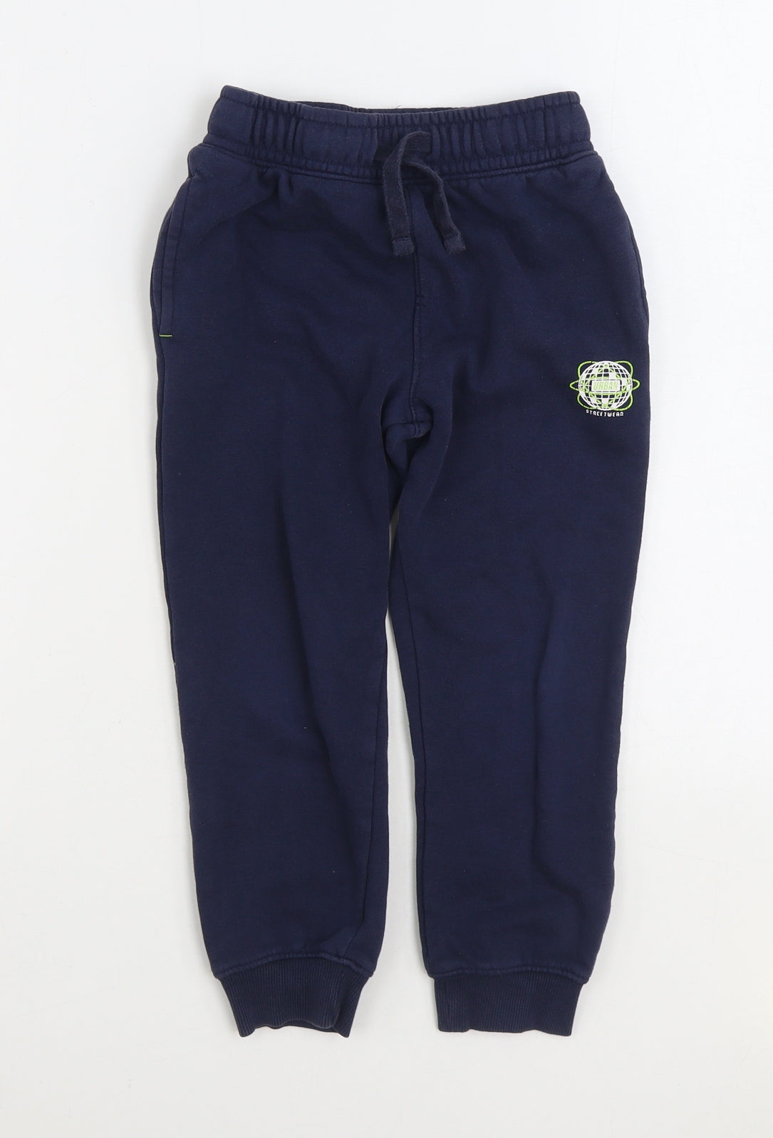F&F Boys Blue Cotton Jogger Trousers Size 6-7 Years Regular Drawstring