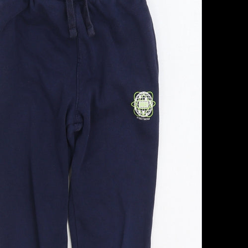 F&F Boys Blue Cotton Jogger Trousers Size 6-7 Years Regular Drawstring