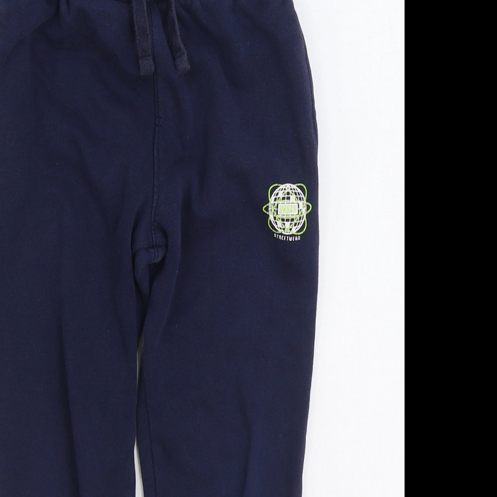 F&F Boys Blue Cotton Jogger Trousers Size 6-7 Years Regular Drawstring