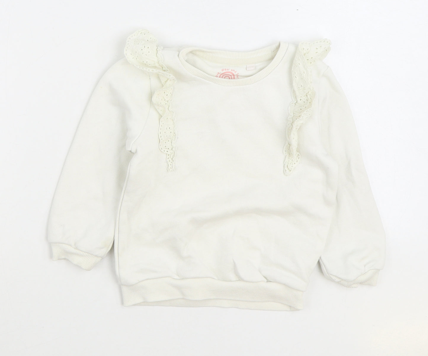 F&F Girls White Cotton Pullover Sweatshirt Size 3-4 Years Pullover