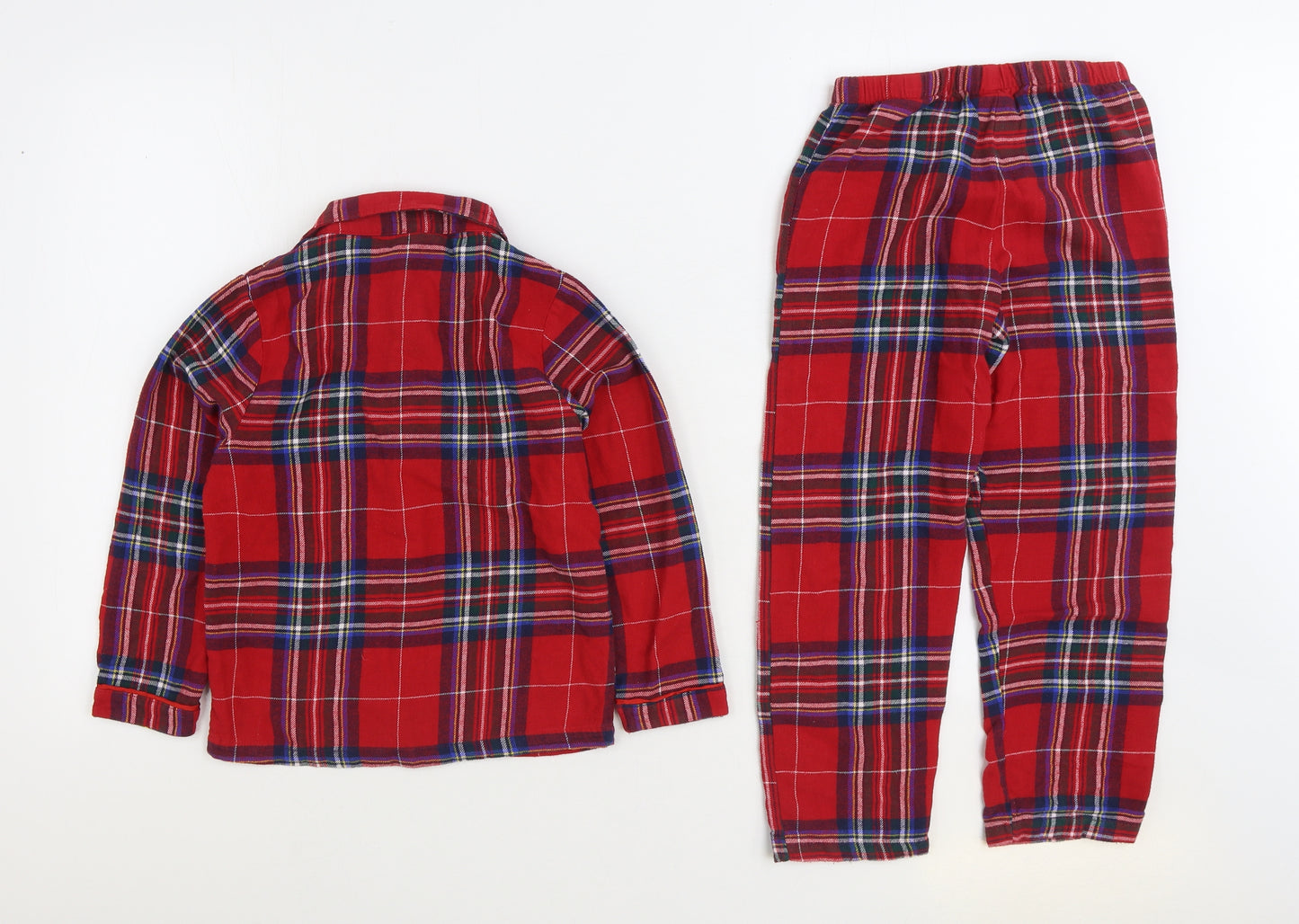 Primark Girls Red Plaid Cotton Top Pyjama Set Size 7-8 Years Button