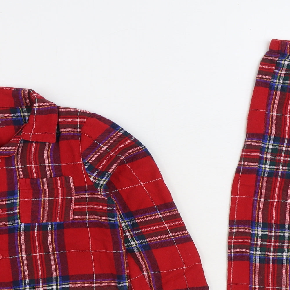 Primark Girls Red Plaid Cotton Top Pyjama Set Size 7-8 Years Button