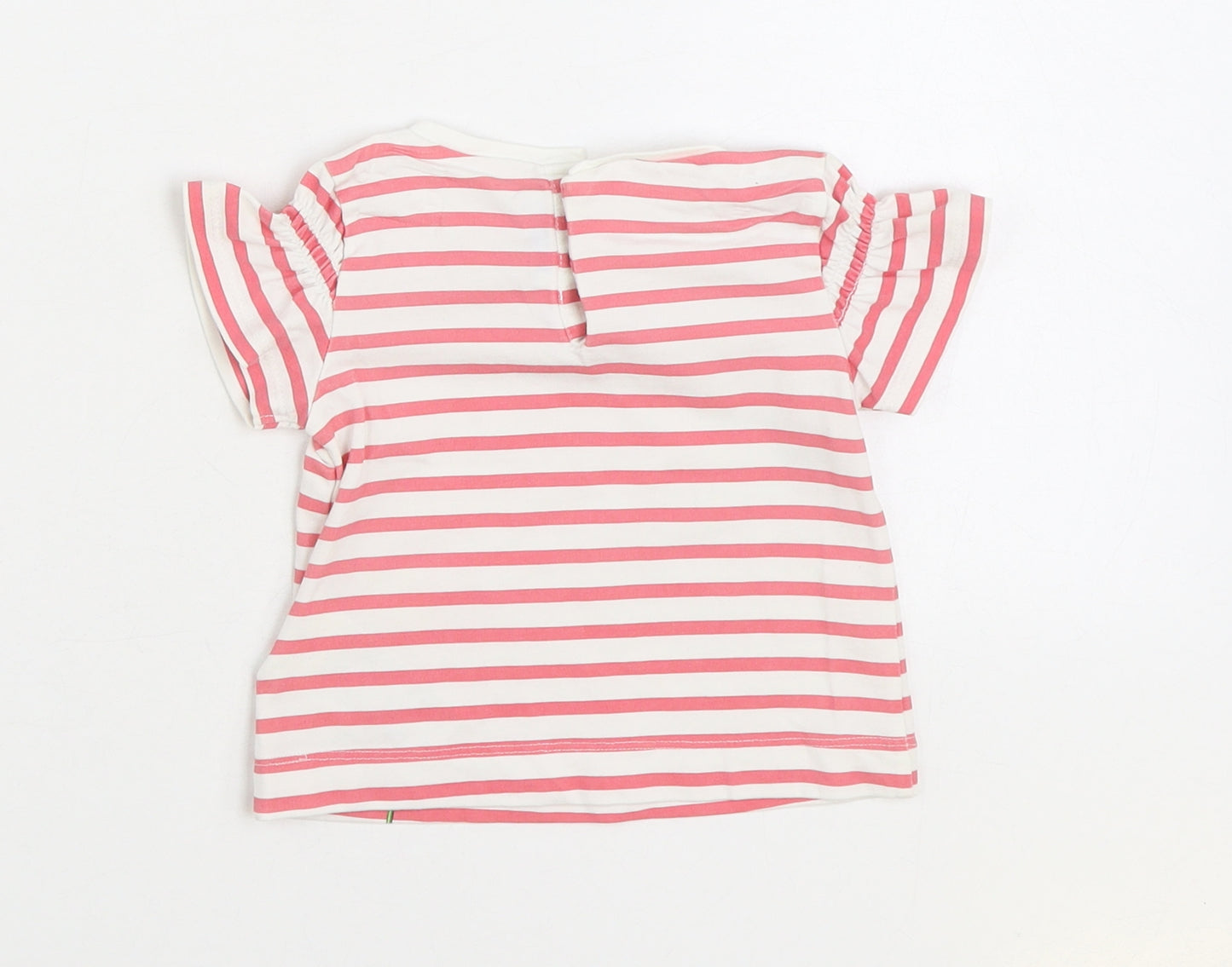 Mayoral Girls Pink Striped Cotton Basic T-Shirt Size 12 Months Round Neck Button