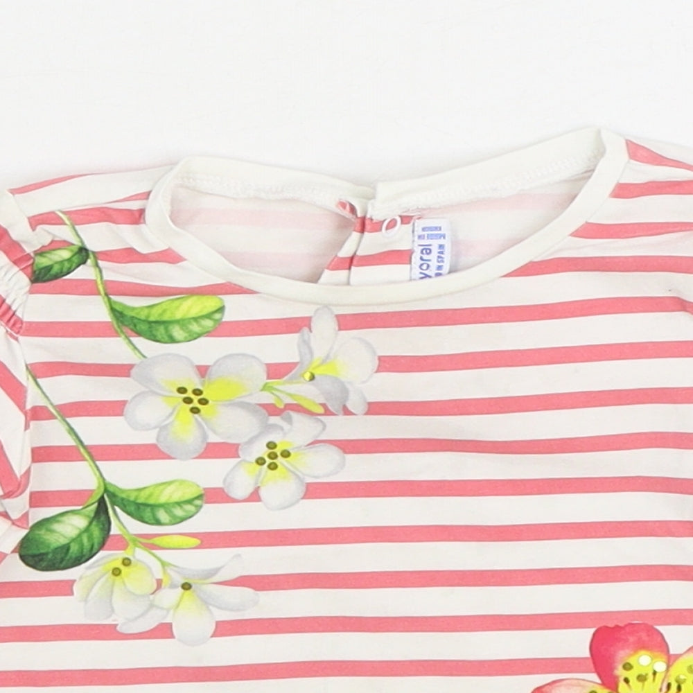 Mayoral Girls Pink Striped Cotton Basic T-Shirt Size 12 Months Round Neck Button
