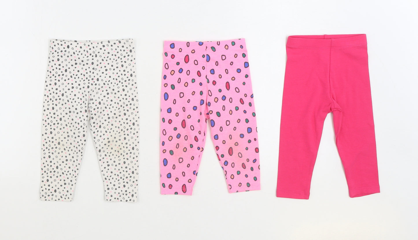 F&F Girls Multicoloured Geometric Cotton Trousers Set Outfit/Set Size 6-9 Months Pullover - Legging