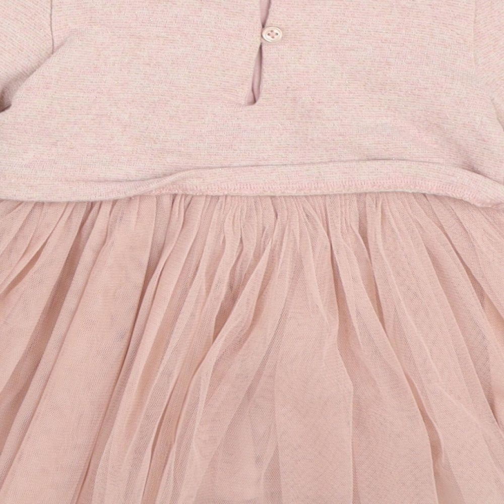NEXT Girls Pink Cotton Jumper Dress Size 3-6 Months Round Neck Button - Rabbit Tu-Tu