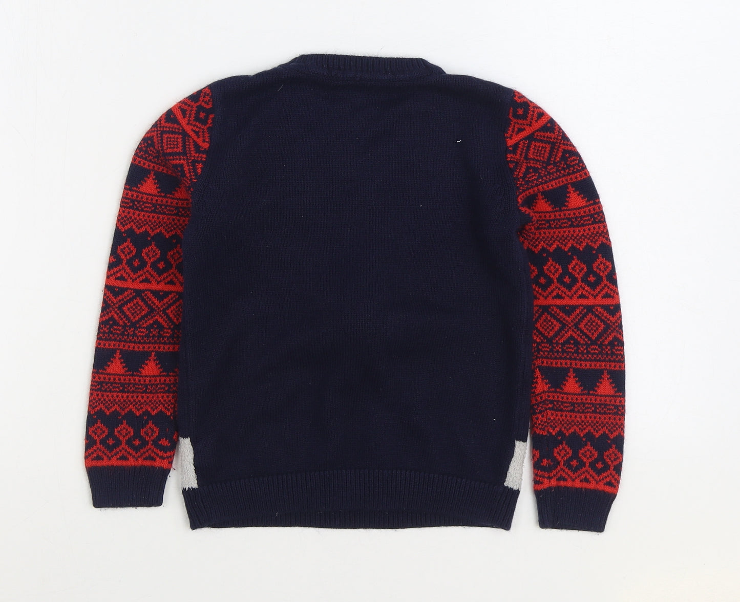 Dunnes Stores Girls Multicoloured Round Neck Geometric Acrylic Pullover Jumper Size 6-7 Years Pullover - Christmas Reindeer