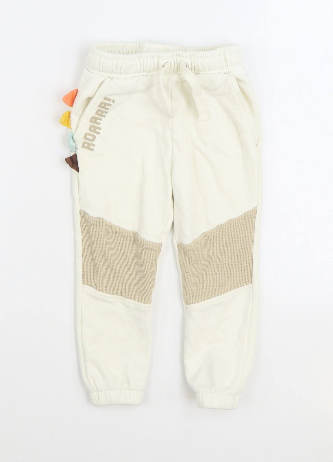George Boys White Cotton Jogger Trousers Size 3-4 Years Regular Drawstring - Dinosaur
