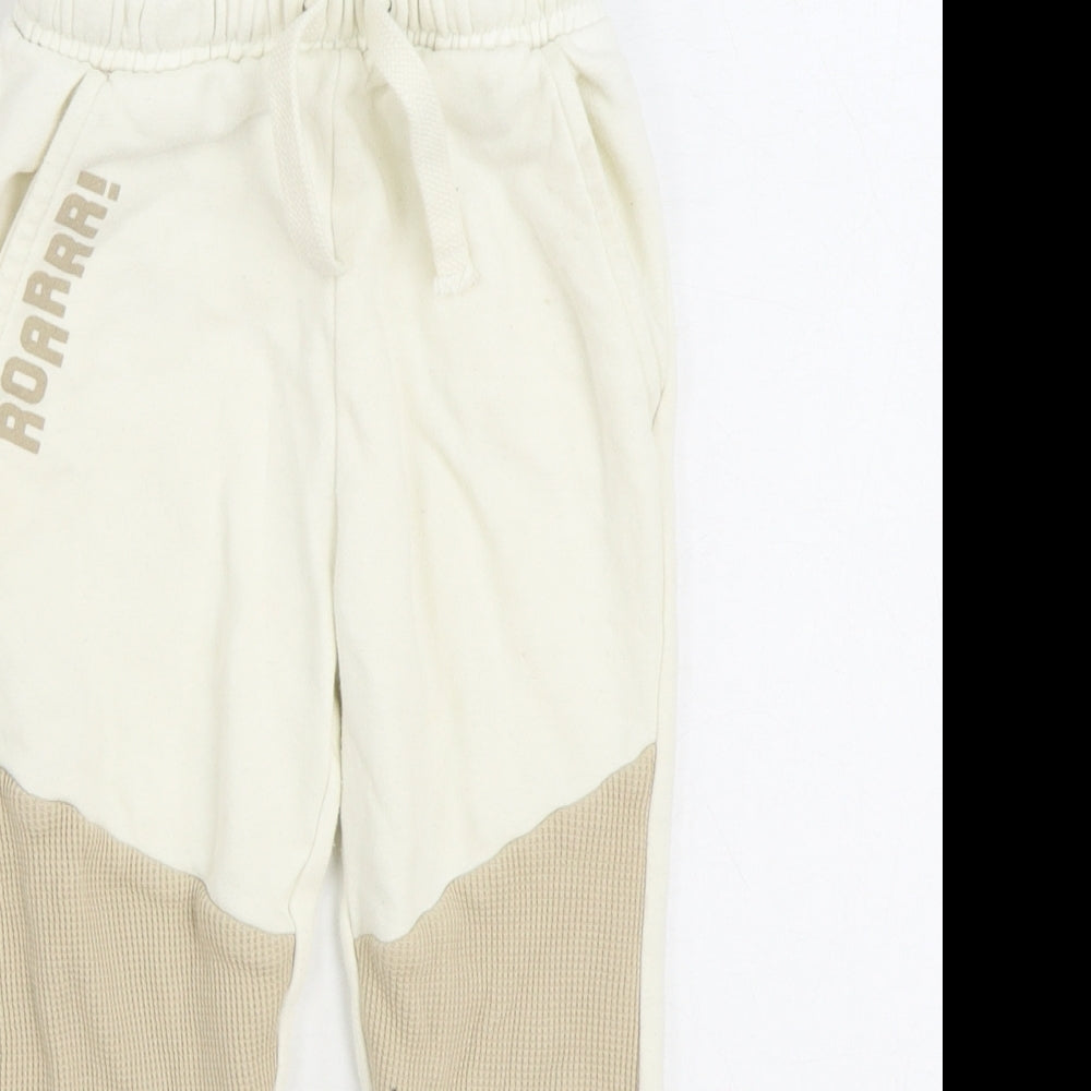 George Boys White Cotton Jogger Trousers Size 3-4 Years Regular Drawstring - Dinosaur