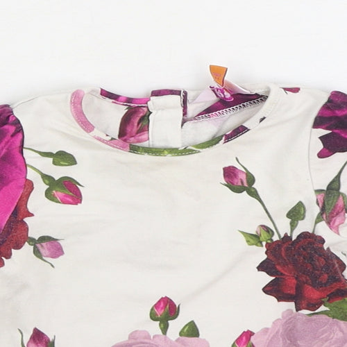 Ted Baker Girls Multicoloured Floral Cotton Basic T-Shirt Size 3-6 Months Round Neck Button