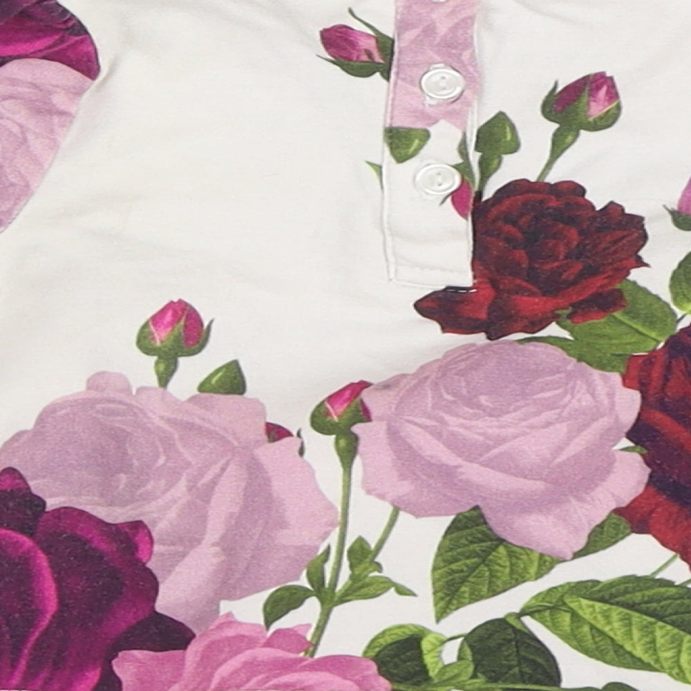 Ted Baker Girls Multicoloured Floral Cotton Basic T-Shirt Size 3-6 Months Round Neck Button