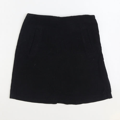 New Look Womens Black Cotton A-Line Skirt Size 8 Zip