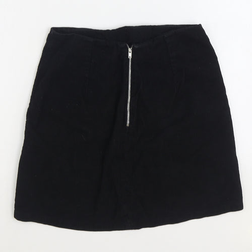 New Look Womens Black Cotton A-Line Skirt Size 8 Zip