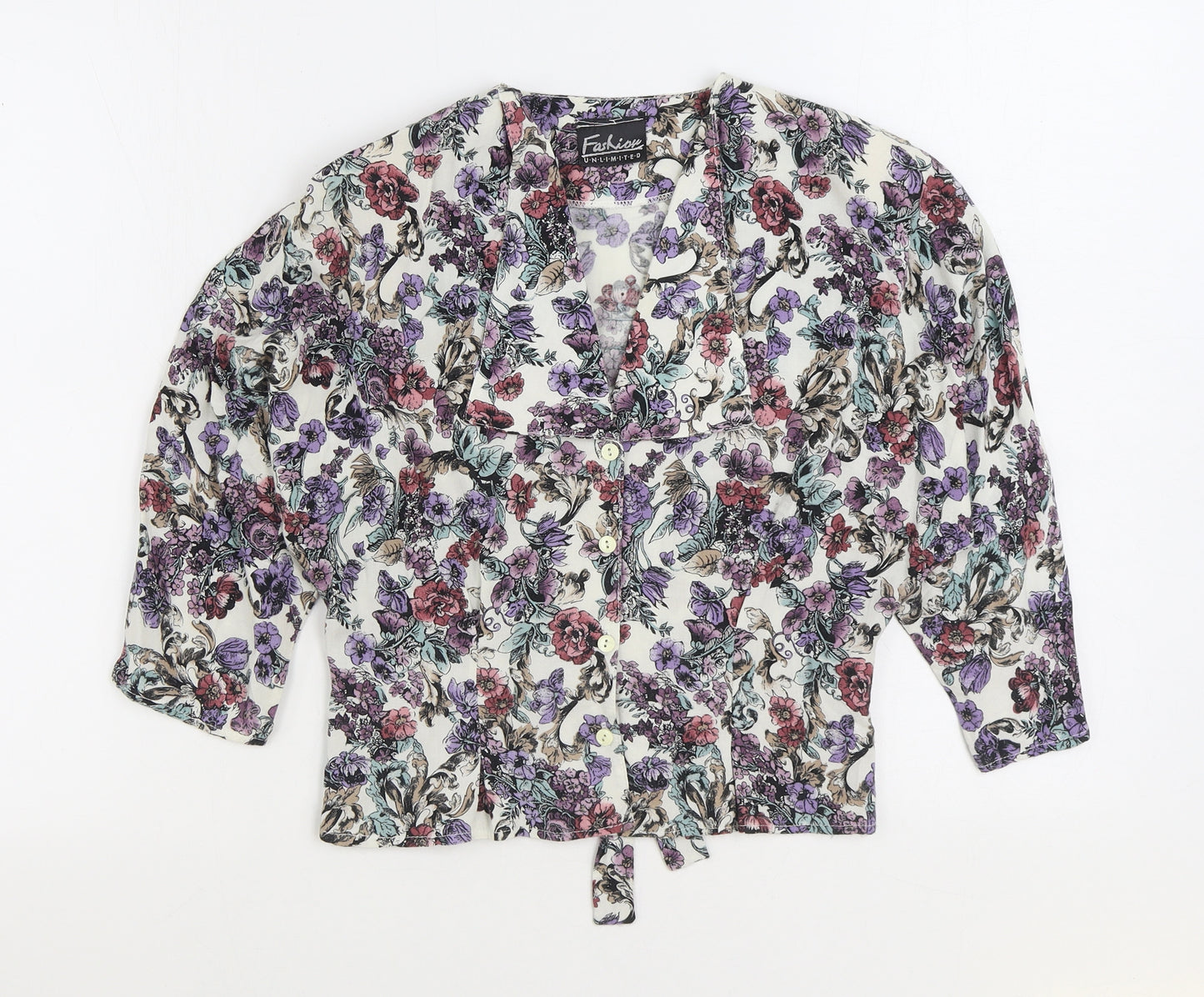 Fashion Womens Multicoloured Floral Viscose Basic Button-Up Size 12 V-Neck
