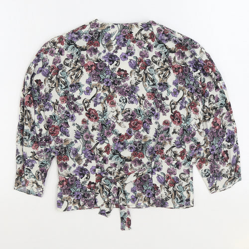 Fashion Womens Multicoloured Floral Viscose Basic Button-Up Size 12 V-Neck