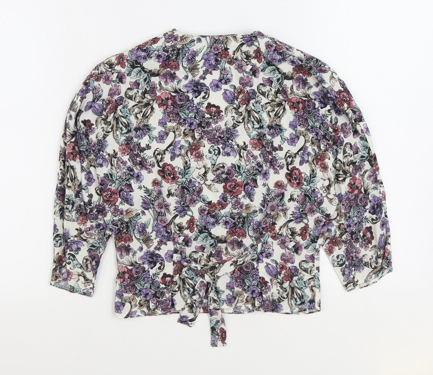 Fashion Womens Multicoloured Floral Viscose Basic Button-Up Size 12 V-Neck