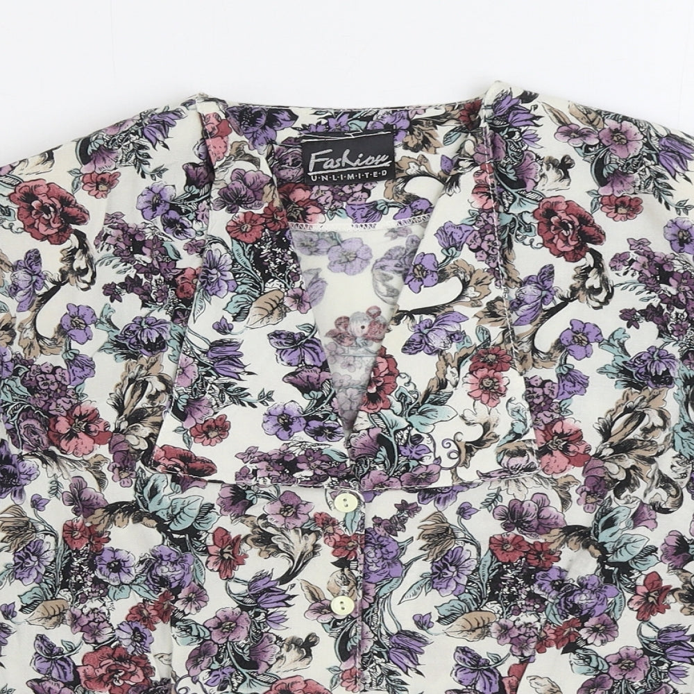 Fashion Womens Multicoloured Floral Viscose Basic Button-Up Size 12 V-Neck