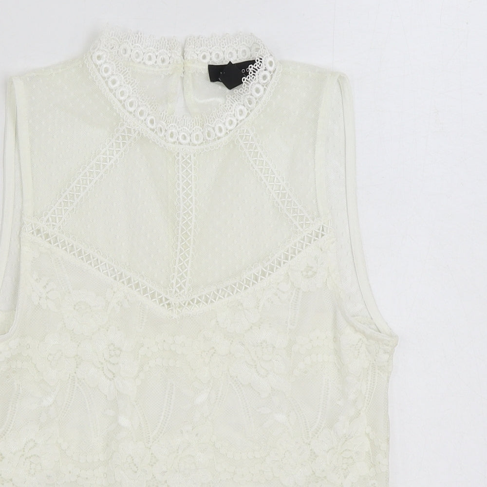 New Look Womens White Polyester Basic Blouse Size 8 High Neck