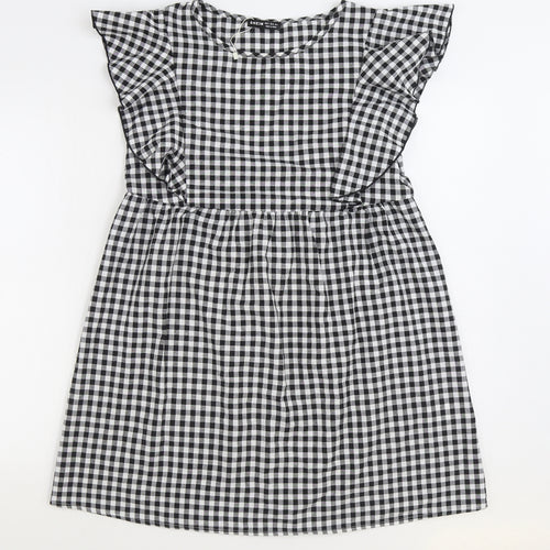 SheIn Womens Black Gingham Polyester A-Line Size S Boat Neck Pullover