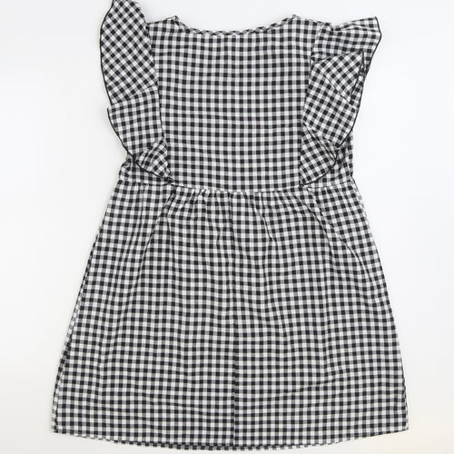 SheIn Womens Black Gingham Polyester A-Line Size S Boat Neck Pullover