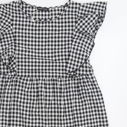 SheIn Womens Black Gingham Polyester A-Line Size S Boat Neck Pullover