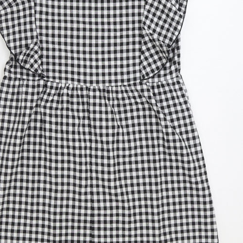 SheIn Womens Black Gingham Polyester A-Line Size S Boat Neck Pullover