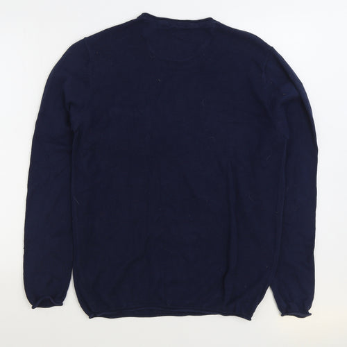 Springfield Mens Blue Round Neck Cotton Pullover Jumper Size L
