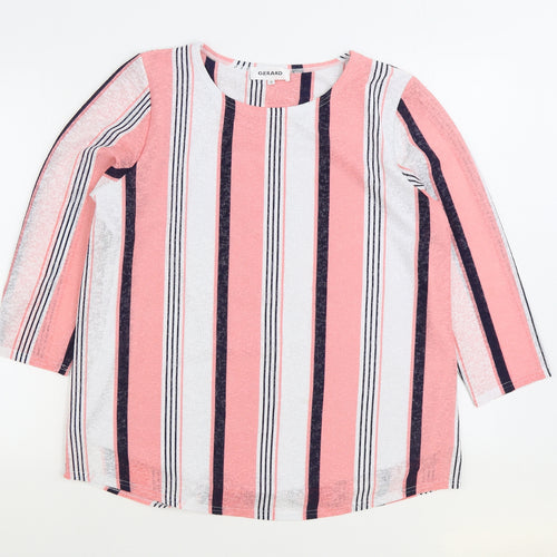 Gerard Womens Pink Striped Polyester Basic Blouse Size 16 Round Neck