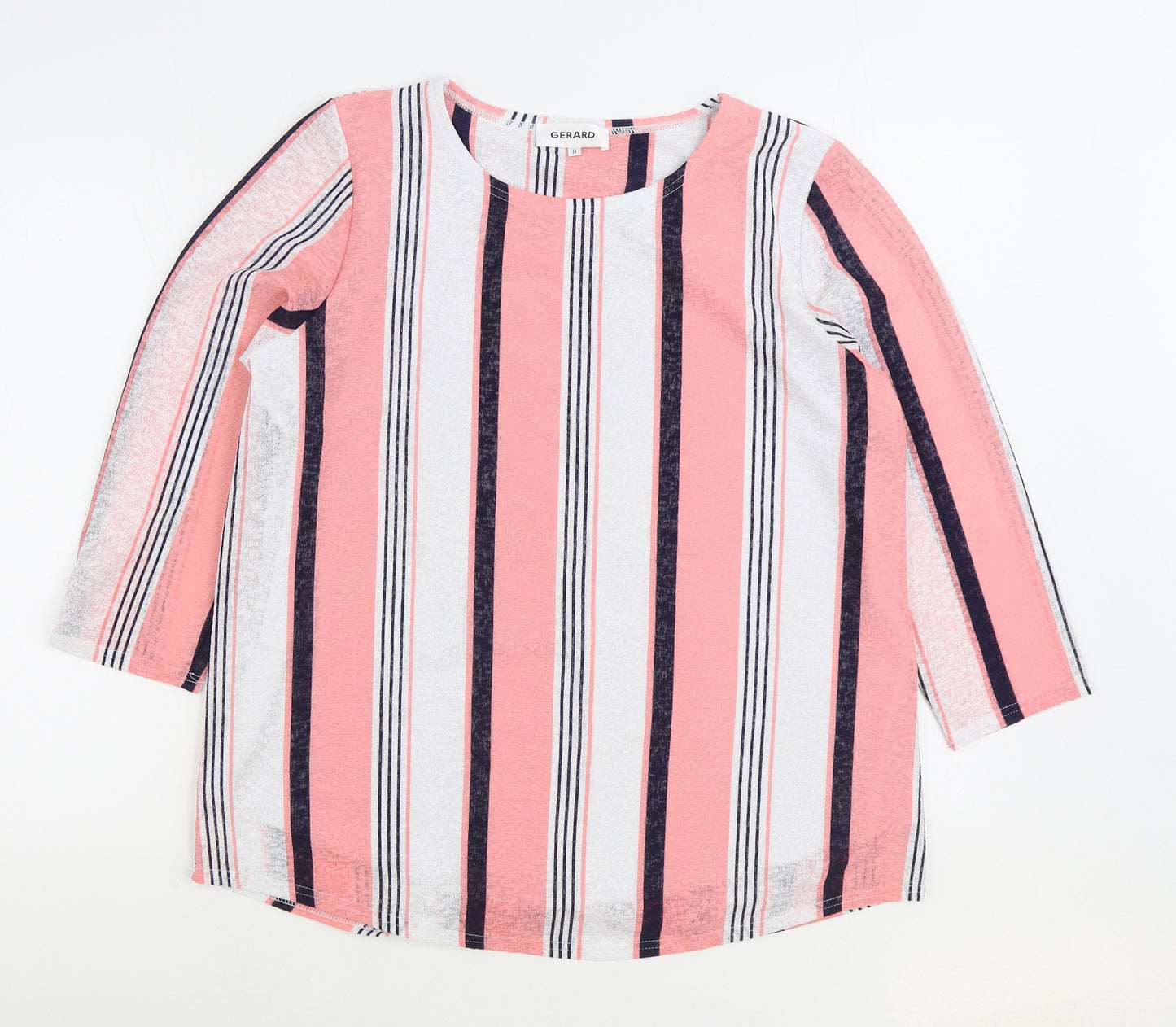 Gerard Womens Pink Striped Polyester Basic Blouse Size 16 Round Neck