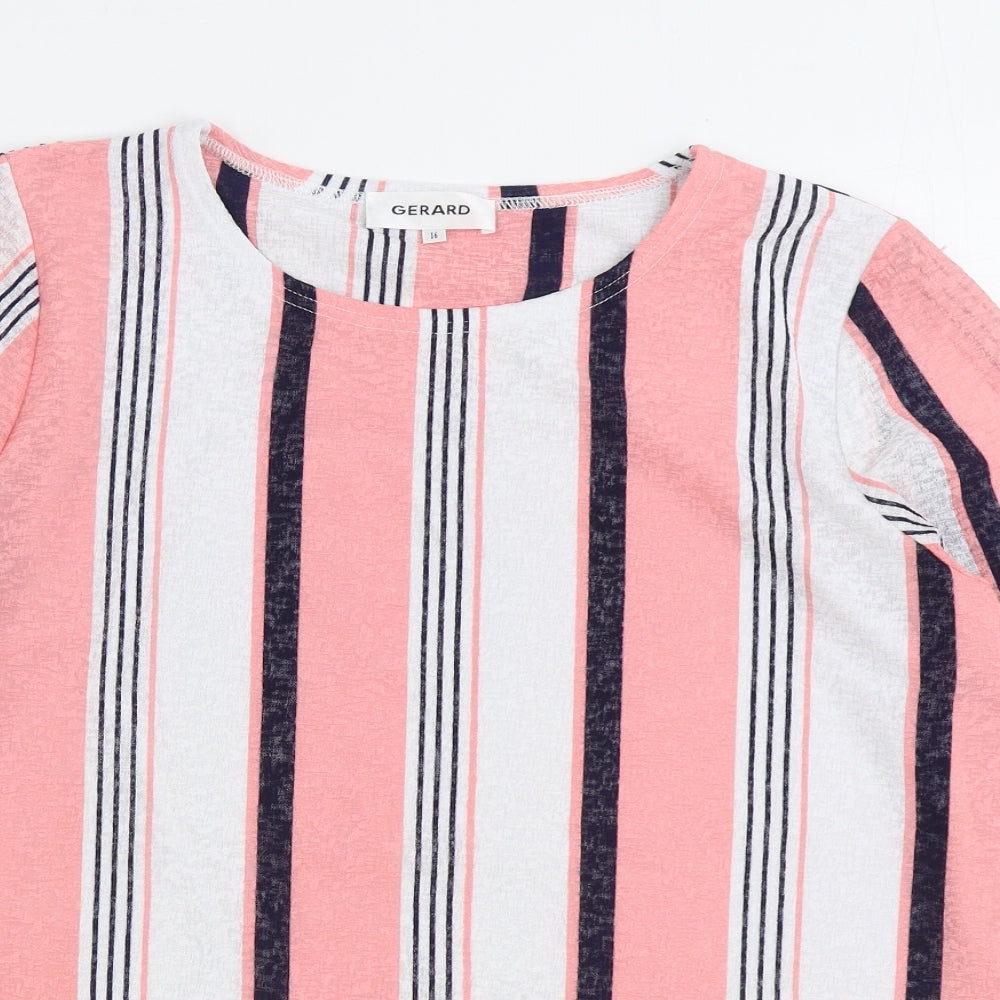Gerard Womens Pink Striped Polyester Basic Blouse Size 16 Round Neck